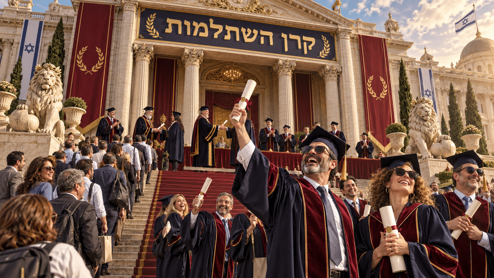 אנשים מקבלים תעודה במוסד דמיוני בשם קרן השתלמות
